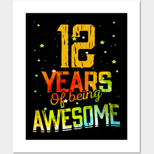 12th Anniversary Gift Vintage Retro 12 Years Of Being Awesome Gifts Funny 12 Years Birthday Men Women Posters and Art